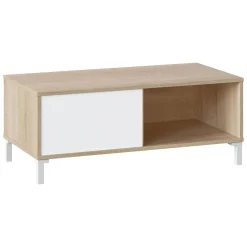Tavolino soggiorno rettangolare rovere e bianco 100x40x50h cm impermeabile - Axinia