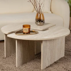 Tavolino soggiorno rotondo beige 90x90x41h cm - Tairn