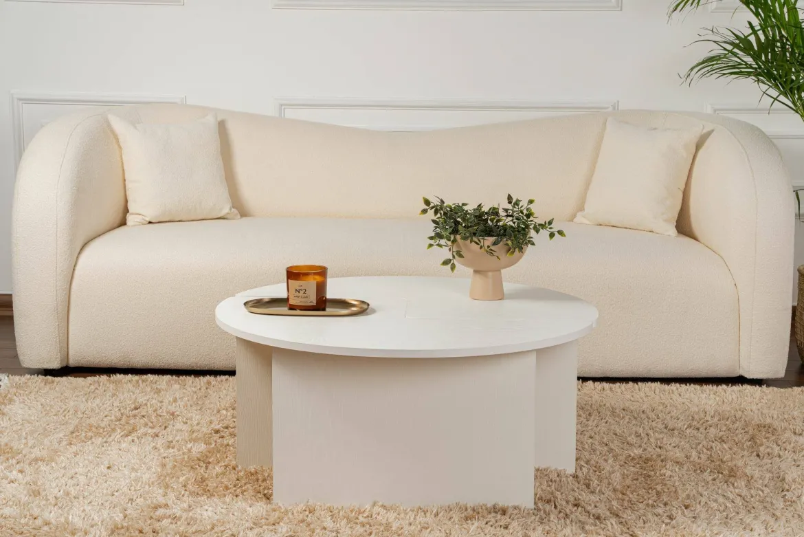 Tavolino soggiorno rotondo bianco larice 90x90x41h cm - Tairn