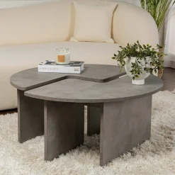 Tavolino soggiorno rotondo grigio 90x90x41h cm - Tairn