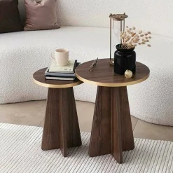 Tavolino soggiorno rotondo oro e noce 60x60x40h cm - Armanda