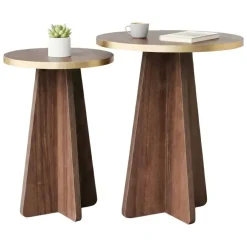 Tavolino soggiorno rotondo oro e noce 60x60x40h cm - Armanda
