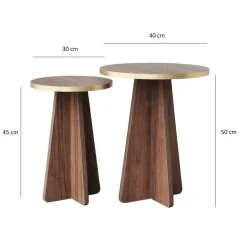 Tavolino soggiorno rotondo oro e noce 60x60x40h cm - Armanda