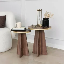Tavolino soggiorno rotondo oro e noce 60x60x40h cm - Armanda