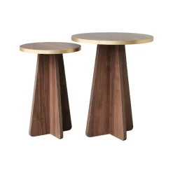 Tavolino soggiorno rotondo oro e noce 60x60x40h cm - Armanda