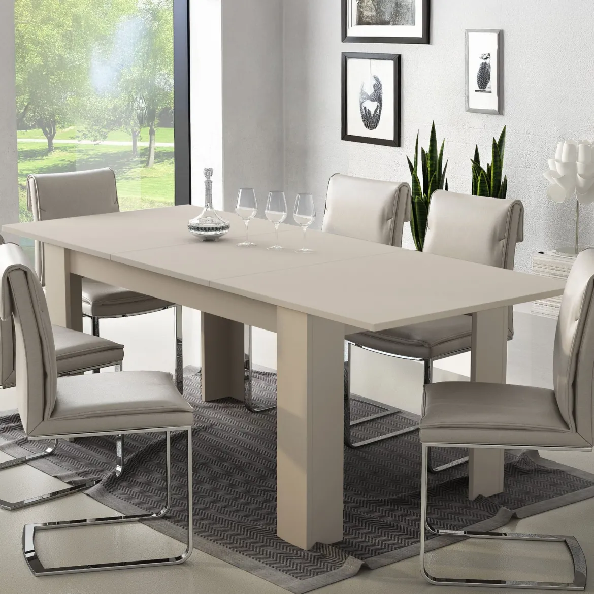 Tavolo Allungabile Beige Allungabile Meccanismo Estensione Allunga Centrale 220x90x75h cm, Lunghezza Massima 220 cm - Campora