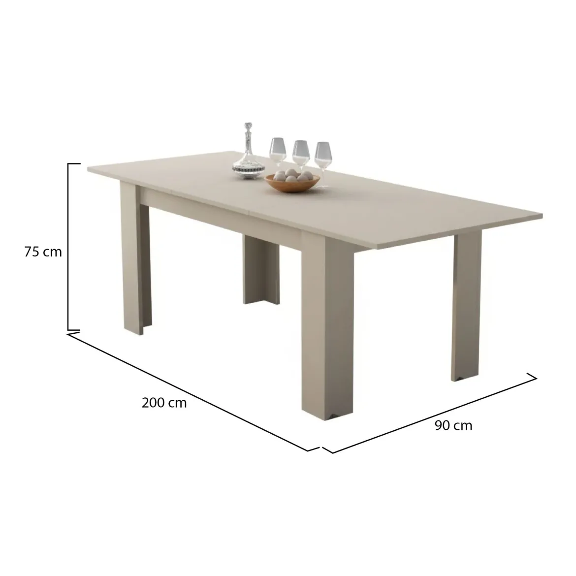 Tavolo Allungabile Beige Allungabile Meccanismo Estensione Allunga Centrale 220x90x75h cm, Lunghezza Massima 220 cm - Campora