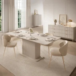 Tavolo Allungabile Beige 8 Posti Allungabile 160x90x75h cm, Meccanismo Estensione Allunga Centrale - Kariteni