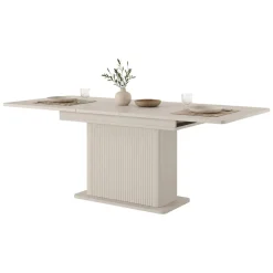 Tavolo Allungabile Beige 8 Posti Allungabile 160x90x75h cm, Meccanismo Estensione Allunga Centrale - Kariteni
