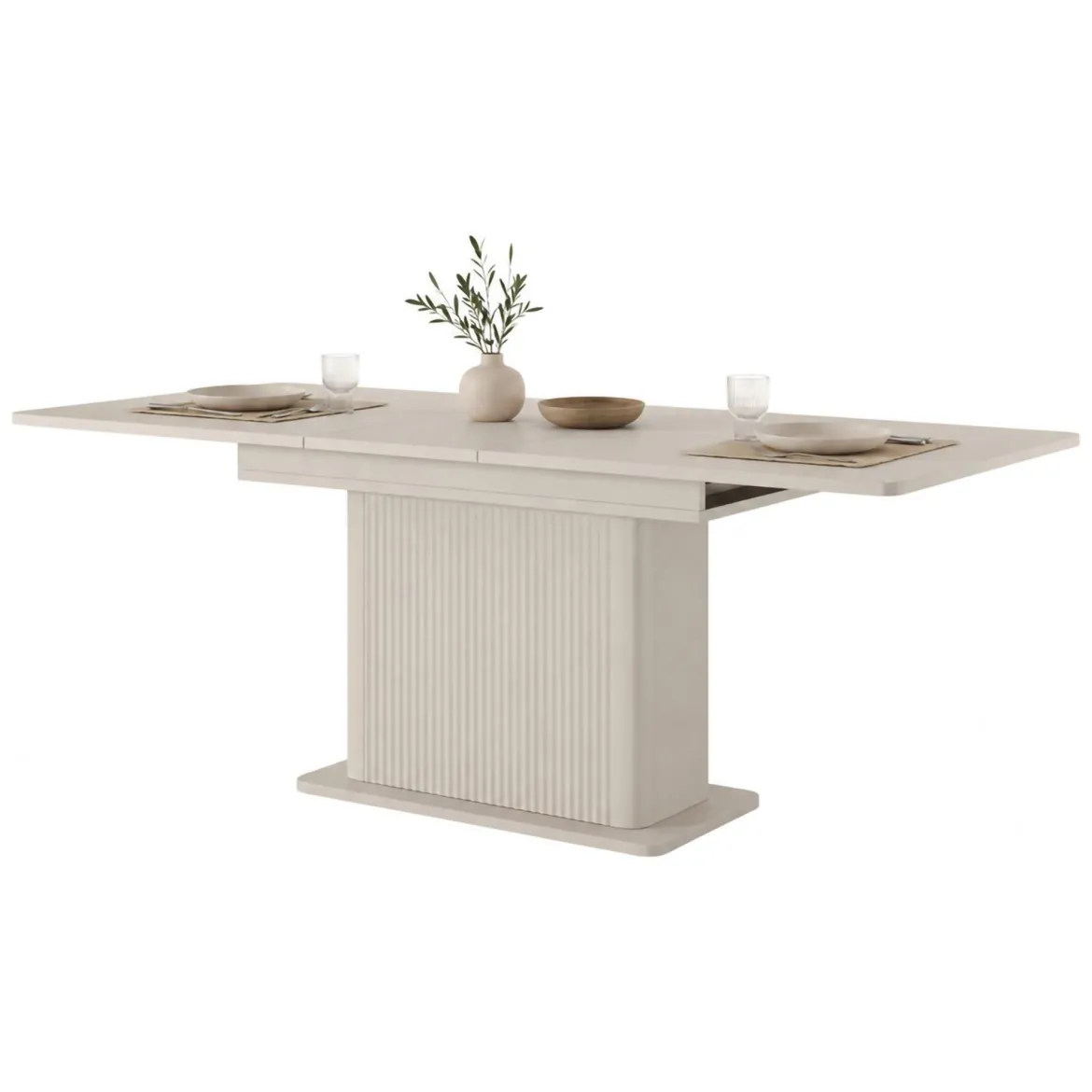 Tavolo Allungabile Beige 8 Posti Allungabile 160x90x75h cm, Meccanismo Estensione Allunga Centrale - Kariteni