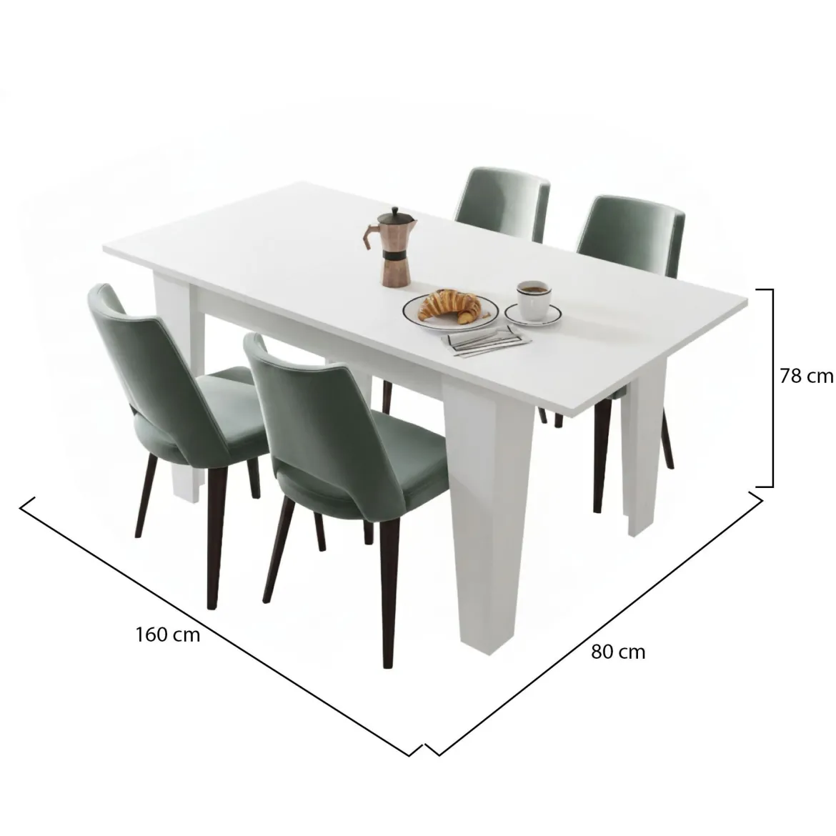 Tavolo Allungabile Bianco Allungabile Meccanismo Estensione Allunga Centrale 160x80x78h cm, Lunghezza Massima 160 cm - Pizzoli