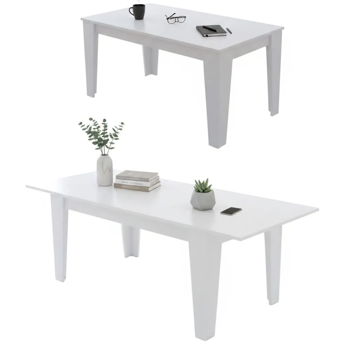 Tavolo Allungabile Bianco Allungabile Meccanismo Estensione Allunga Centrale 220x88x78h cm, Lunghezza Massima 220 cm - Sassetta
