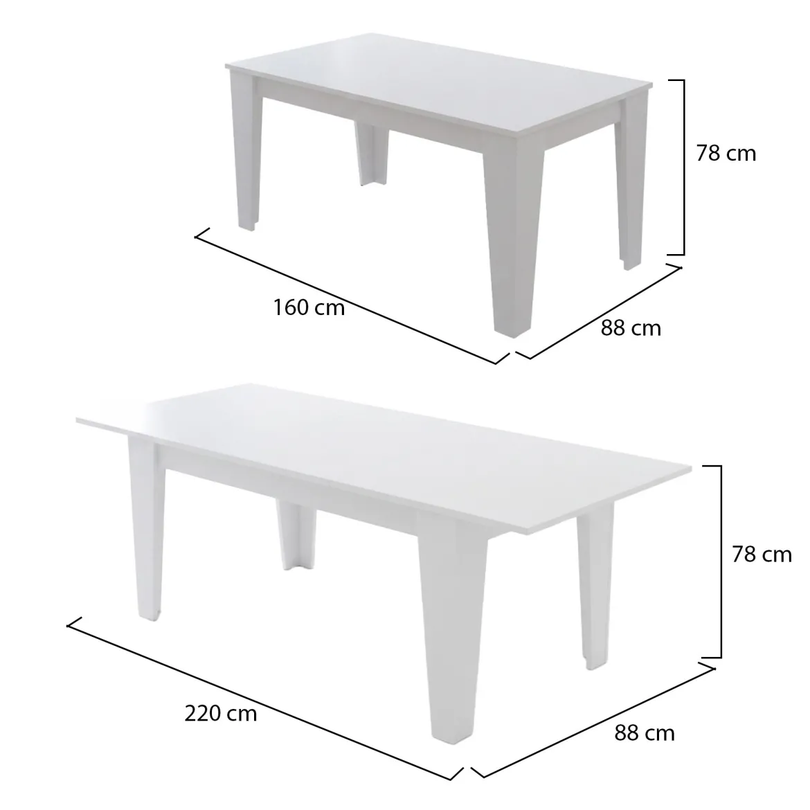 Tavolo Allungabile Bianco Allungabile Meccanismo Estensione Allunga Centrale 220x88x78h cm, Lunghezza Massima 220 cm - Sassetta