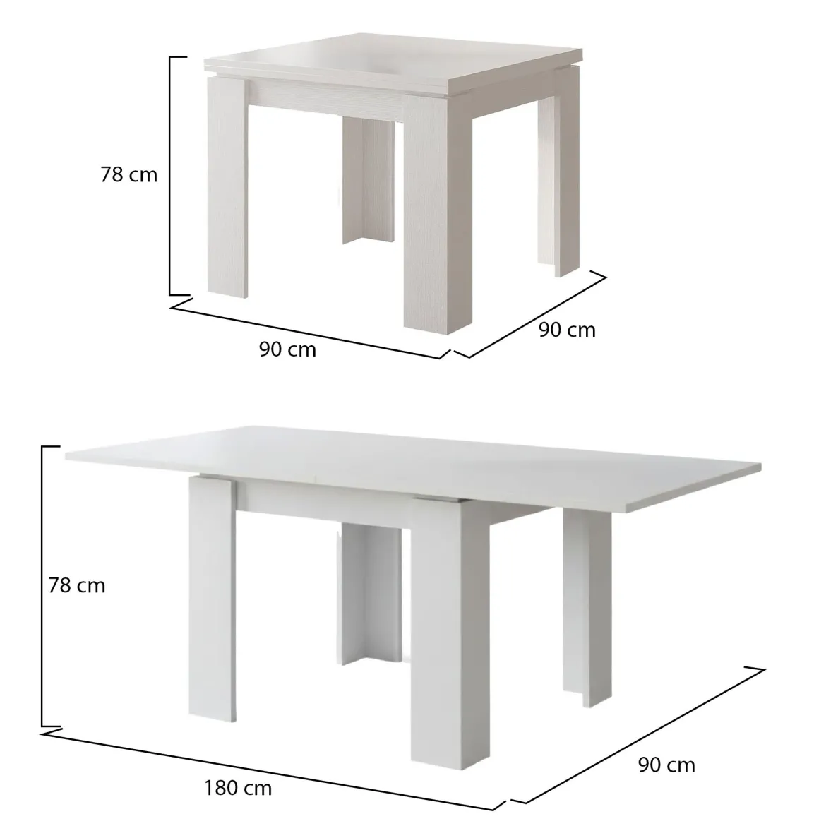 Tavolo Allungabile Bianco Allungabile Meccanismo Estensione a Libro 180x90x78h cm, Lunghezza Massima 180 cm - Popoli