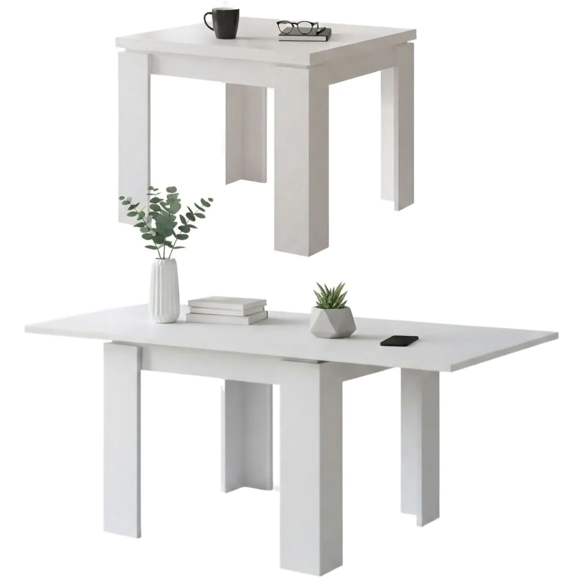 Tavolo Allungabile Bianco Allungabile Meccanismo Estensione a Libro 180x90x78h cm, Lunghezza Massima 180 cm - Popoli
