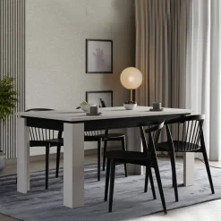 Tavolo Allungabile Bianco Crema Nero 8 Posti Allungabile 160x90x77h cm, Meccanismo Estensione Allunga Centrale - Lajon