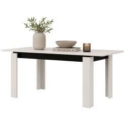 Tavolo Allungabile Bianco Crema Nero 8 Posti Allungabile 160x90x77h cm, Meccanismo Estensione Allunga Centrale - Lajon