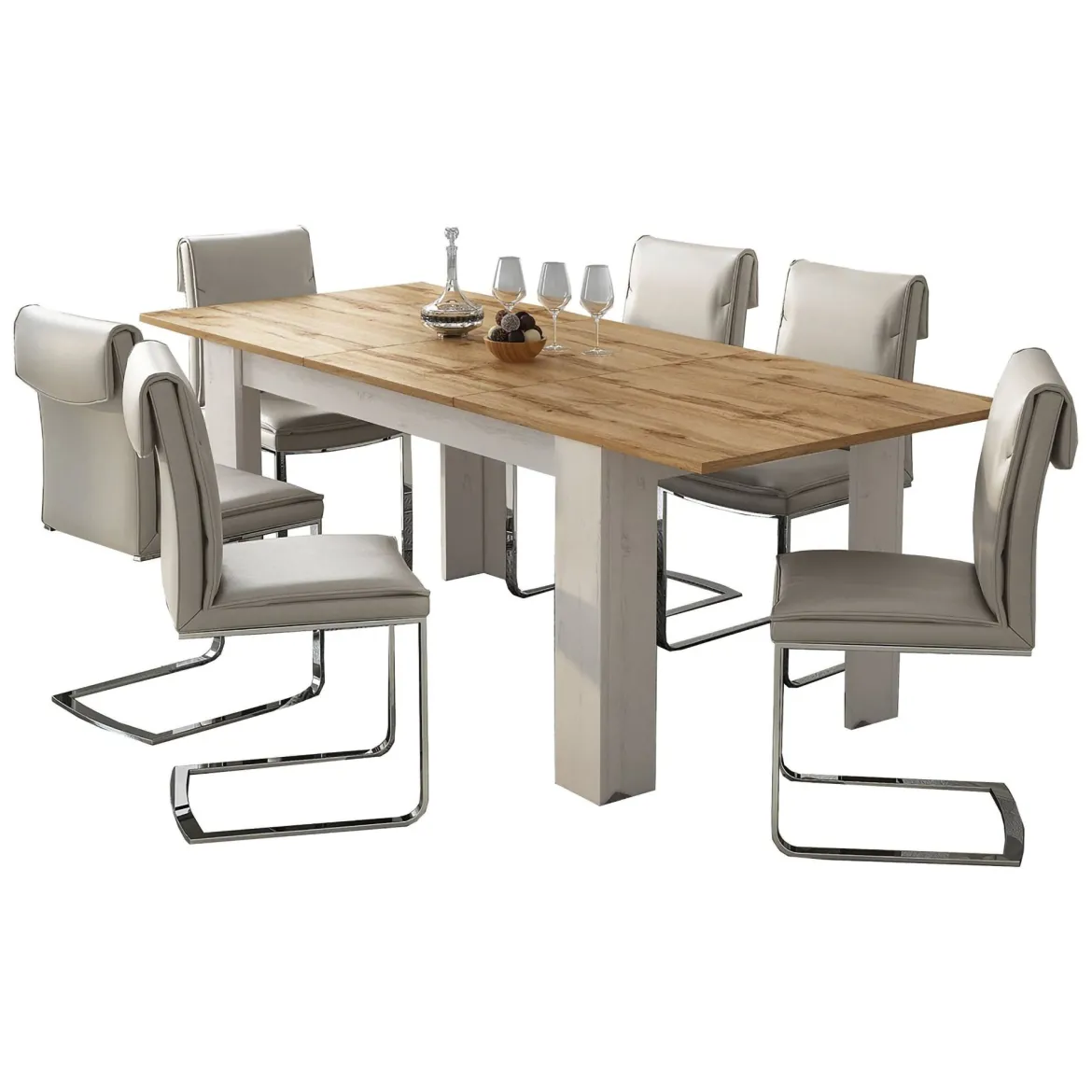 Tavolo Allungabile Bianco Marrone Rovere Allungabile Meccanismo Estensione Allunga Centrale 220x90x75h cm - Campora