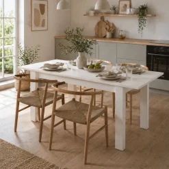 Tavolo Allungabile Bianco Opaco 8 Posti Allungabile 120x80x76h cm, Meccanismo Estensione Allunga Centrale - Marudo