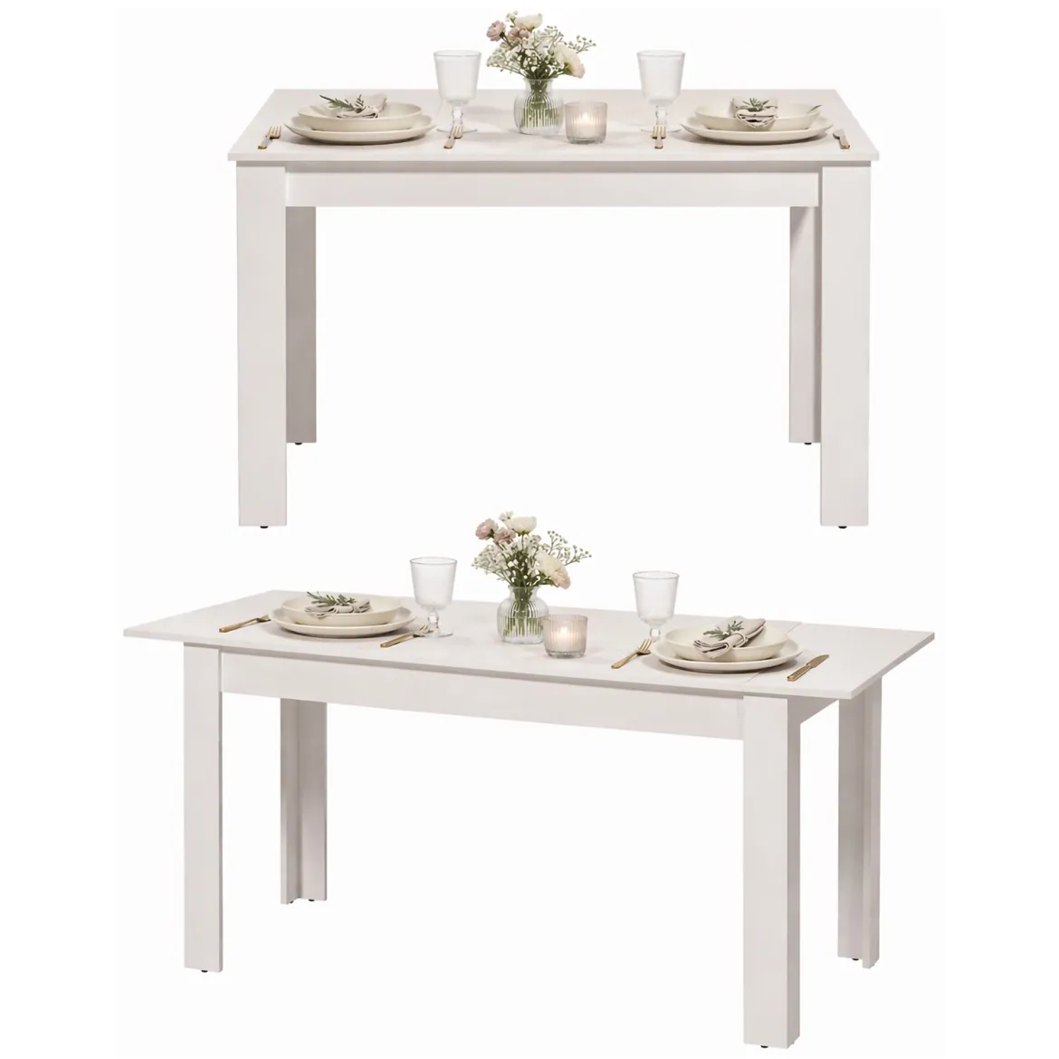 Tavolo Allungabile Bianco Opaco 8 Posti Allungabile 120x80x76h cm, Meccanismo Estensione Allunga Centrale - Marudo