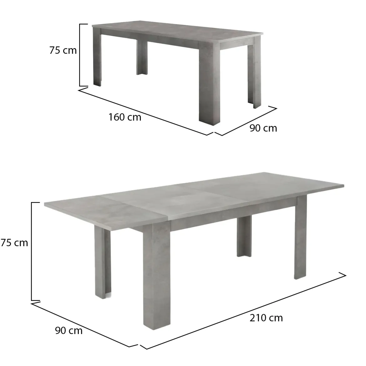 Tavolo allungabile grande 8-12 posti 160/210x90cm grigio - Agenore