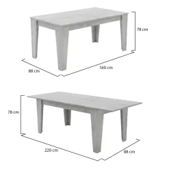 Tavolo Allungabile Grigio Cemento Allungabile Meccanismo Estensione Allunga Centrale 220x88x78h cm, Lunghezza Massima 220 cm - Sassetta