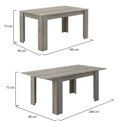 Tavolo Allungabile Grigio Rovere Grigio Allungabile Meccanismo Estensione Allunga Centrale 200x90x75h cm, Lunghezza Massima 200 cm - Marene