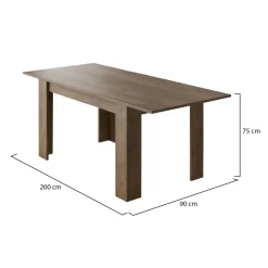 Tavolo Allungabile Marrone Noce Allungabile Meccanismo Estensione Allunga Centrale 220x90x75h cm, Lunghezza Massima 220 cm - Campora