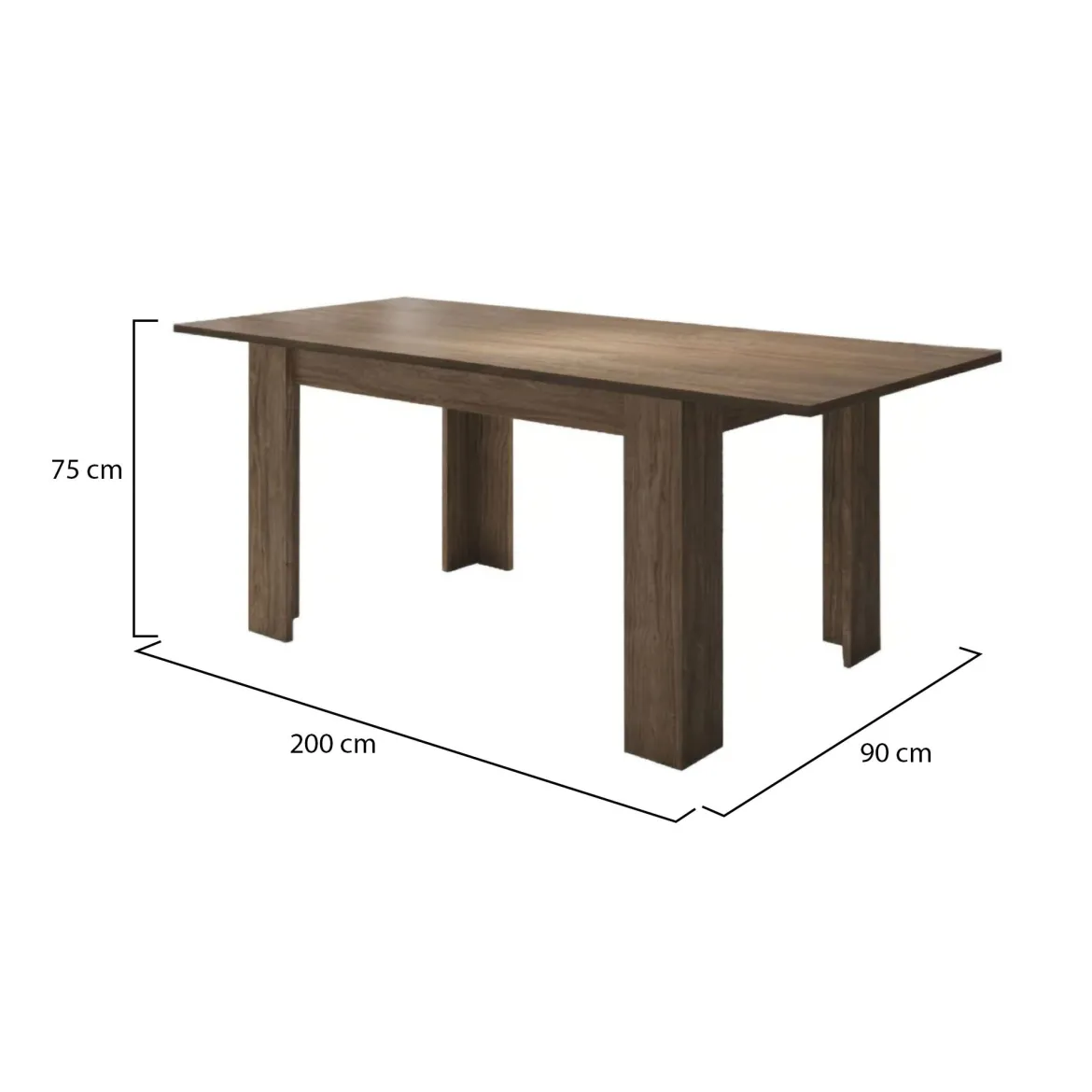 Tavolo Allungabile Marrone Rovere Allungabile Meccanismo Estensione Allunga Centrale 220x90x75h cm, Lunghezza Massima 220 cm - Campora