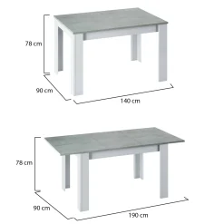Tavolo allungabile minimal 6-8 posti 140/190x90cm cemento e bianco - Abudula