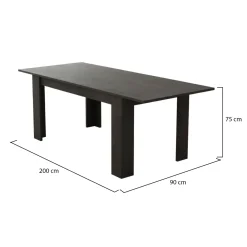 Tavolo Allungabile Nero Antracite Allungabile Meccanismo Estensione Allunga Centrale 200x90x75h cm, Lunghezza Massima 200 cm - Marene