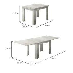 Tavolo allungabile 6-8 posti 90x90cm cemento - Airin