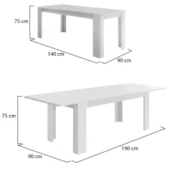 Tavolo allungabile 8-10 posti 140/190x90cm bianco anticato - Arizon