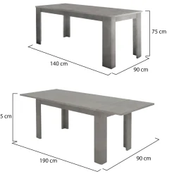 Tavolo allungabile 8-10 posti 140/190x90cm grigio - Arizon