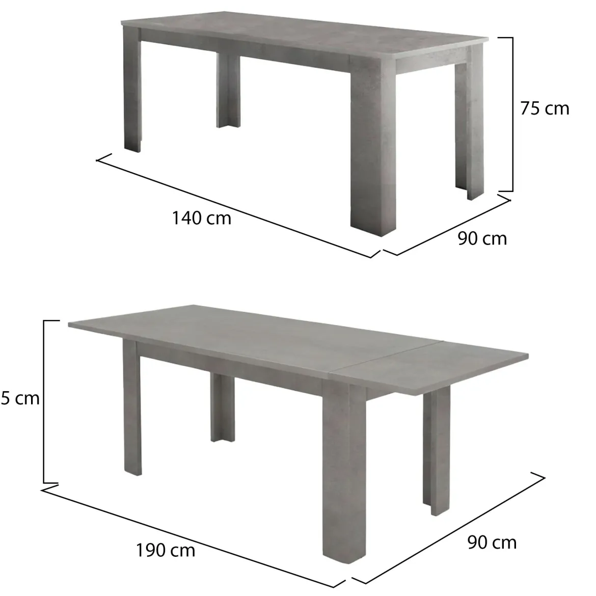 Tavolo allungabile 8-10 posti 140/190x90cm grigio - Arizon