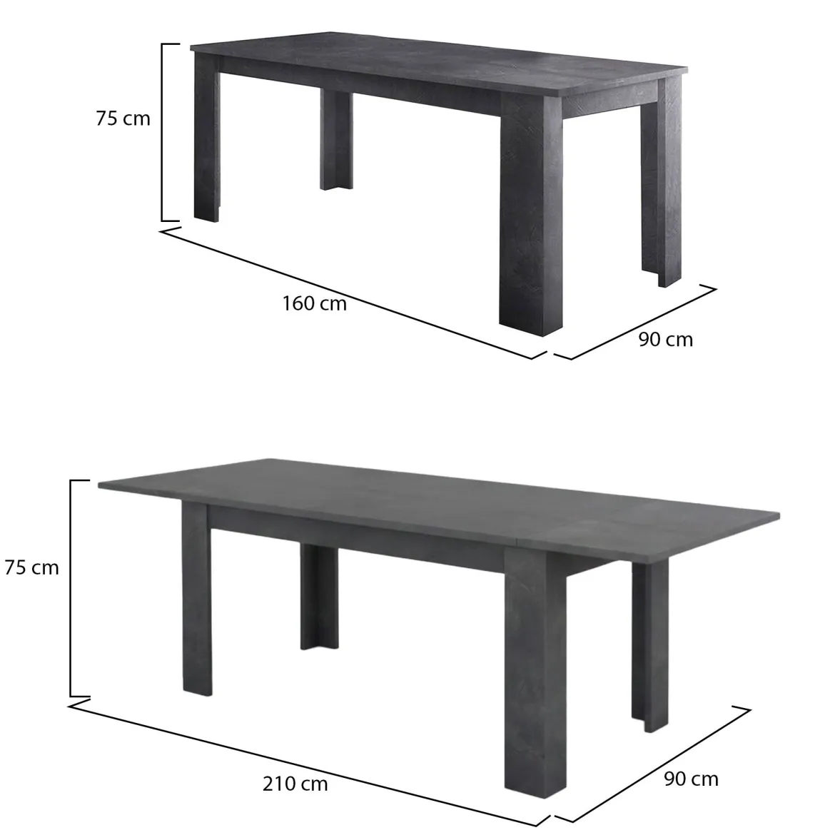 Tavolo allungabile 8-12 posti 160/210x90cm ardesia - Agenore