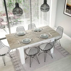 Tavolo allungabile pranzo 6-8 posti 140/190x90cm rovere grigio e bianco - Abudula