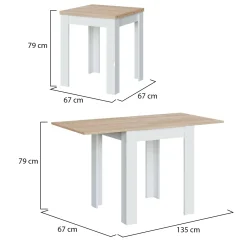 Tavolo allungabile salvaspazio 4-6 posti 67x67/135cm bianco e rovere - Aratro