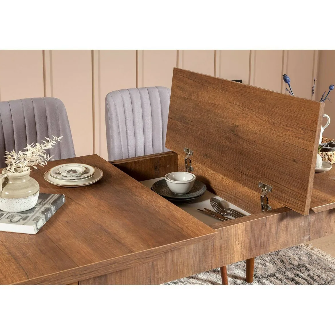 Tavolo allungabile vintage 6-8 posti 130x80cm noce - Dorotea