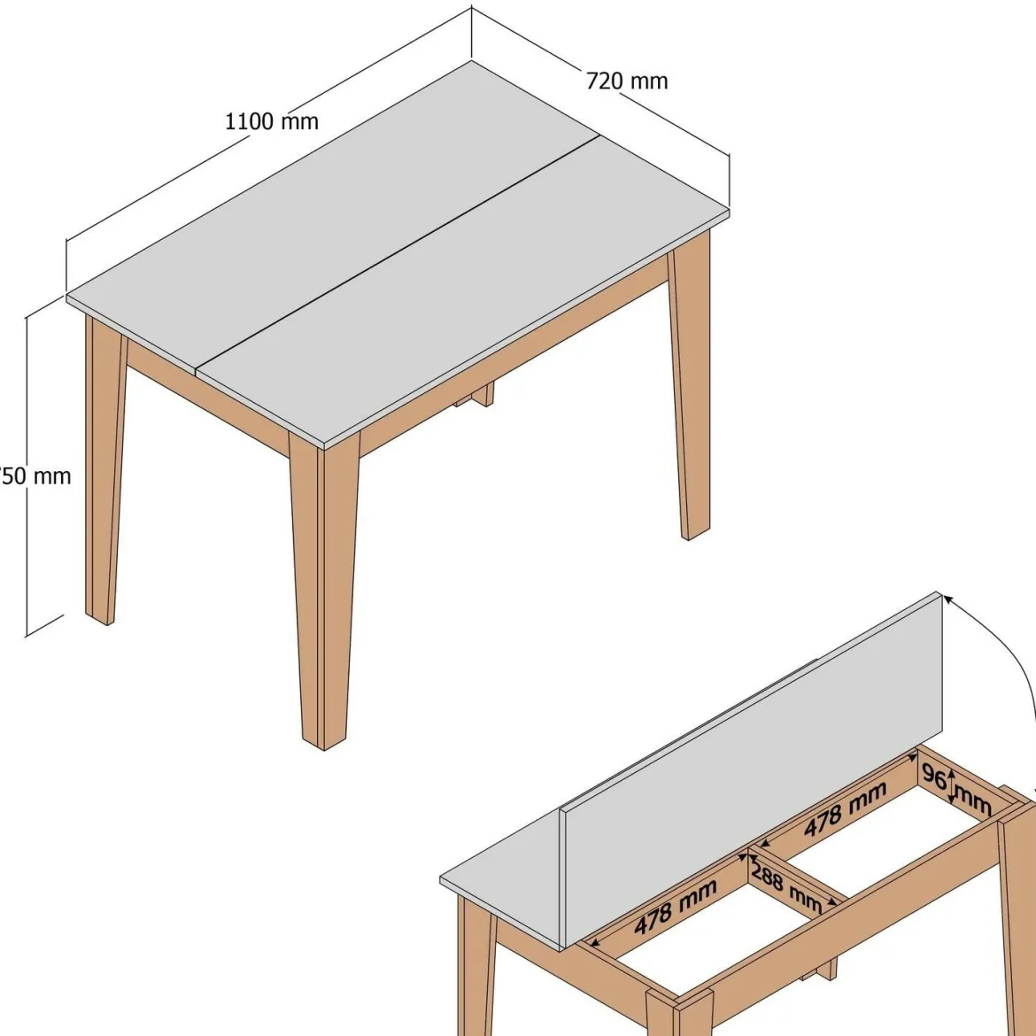 Tavolo classico rettangolare 6 posti bianco e quercia 110x72cm - Eupilio