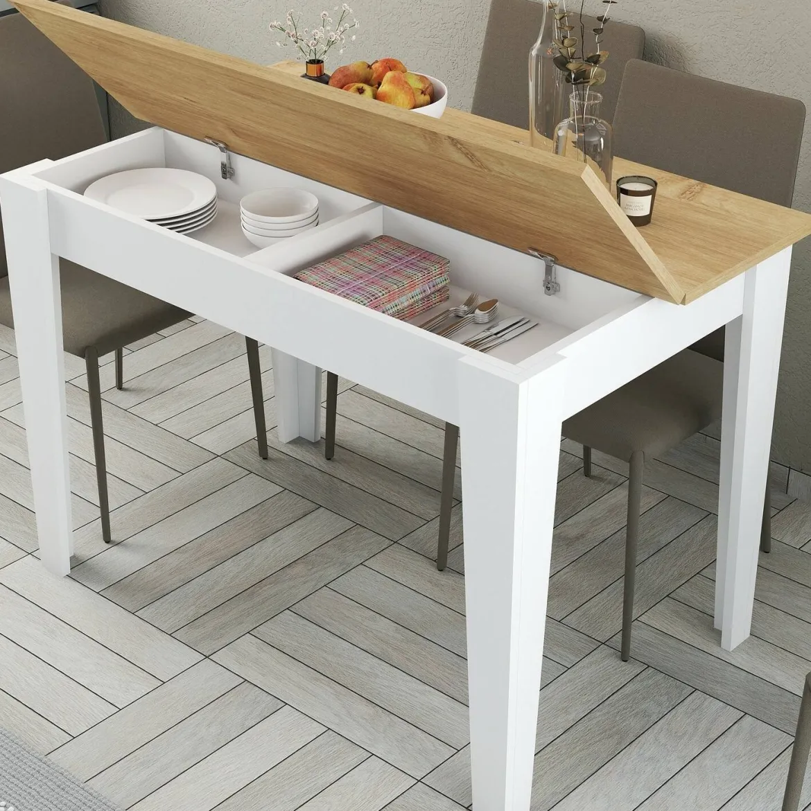 Tavolo classico rettangolare 6 posti bianco e quercia 110x72cm - Eupilio
