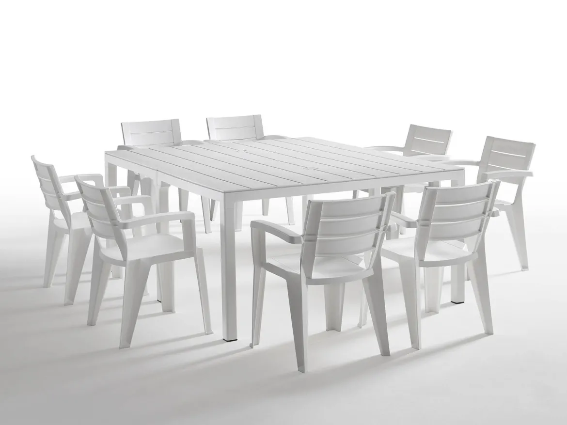 Tavolo da esterno allungabile 8-12 posti 146/292x86cm bianco - Campana