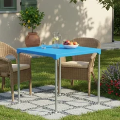 Tavolo da Esterno Azzurro 4 Posti Tavolo Tavolo Fisso Quadrato 75x75x72h cm, Lunghezza Massima 75 cm Made in Italy - Brownstown