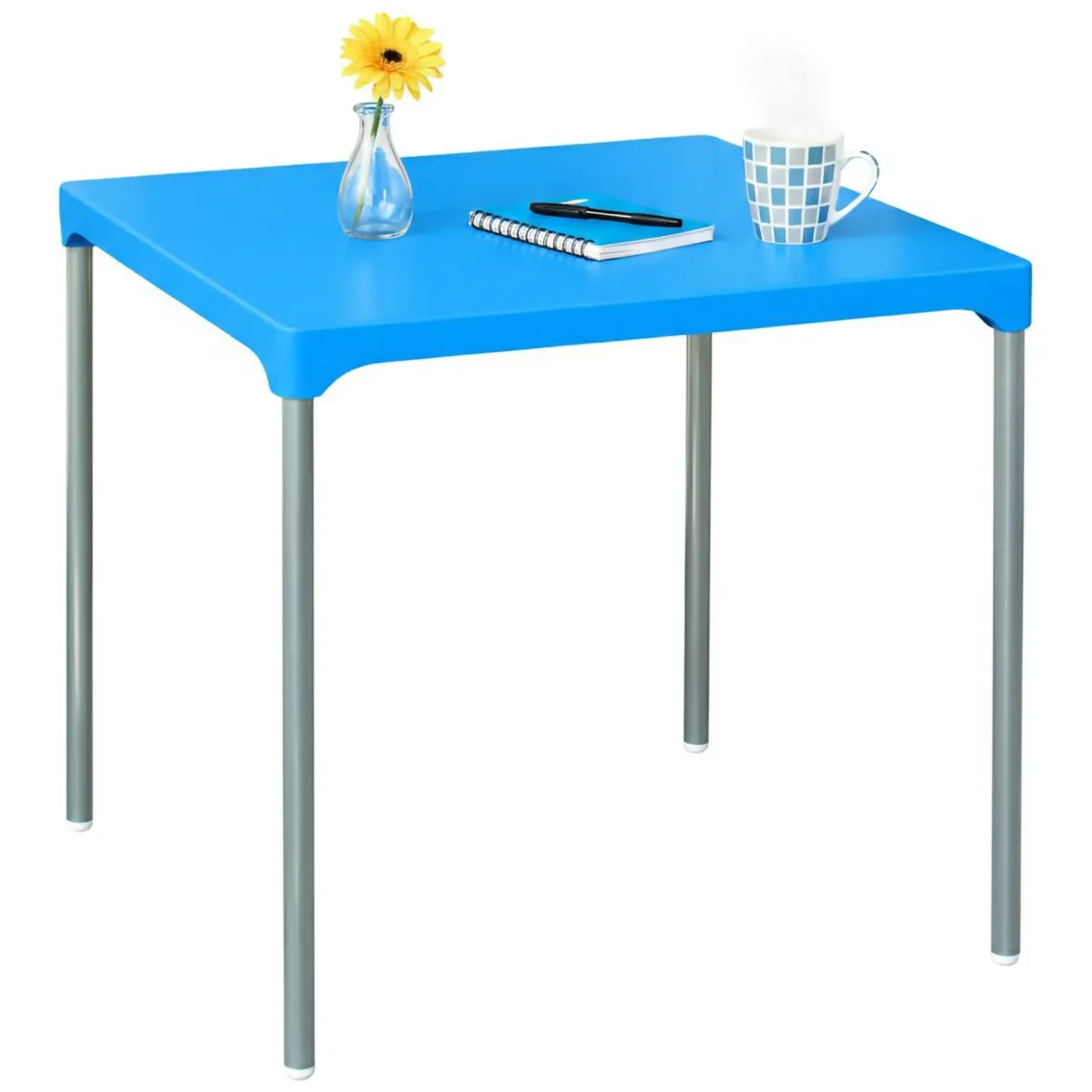 Tavolo da Esterno Azzurro 4 Posti Tavolo Tavolo Fisso Quadrato 75x75x72h cm, Lunghezza Massima 75 cm Made in Italy - Brownstown