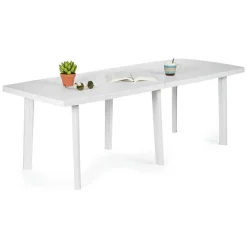 Tavolo da Esterno Bianco 10 Posti Meccanismo Estensione Allunga Centrale 216x90x72h cm, Allungabile Made in Italy - Crossley