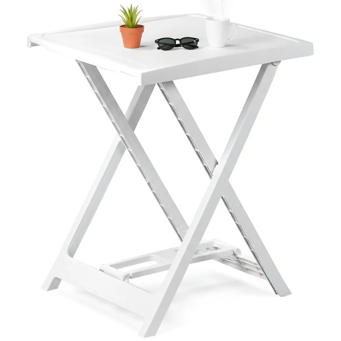 Tavolo da Esterno Bianco 2 Posti Tavolo Tavolo da Esterno Pieghevole 44x44x50h cm, Lunghezza Massima 44 cm Made in Italy - Elpino