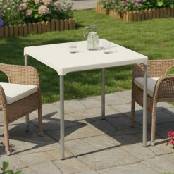 Tavolo da Esterno Bianco 4 Posti Tavolo Tavolo Fisso Quadrato 75x75x72h cm, Lunghezza Massima 75 cm Made in Italy - Brownstown
