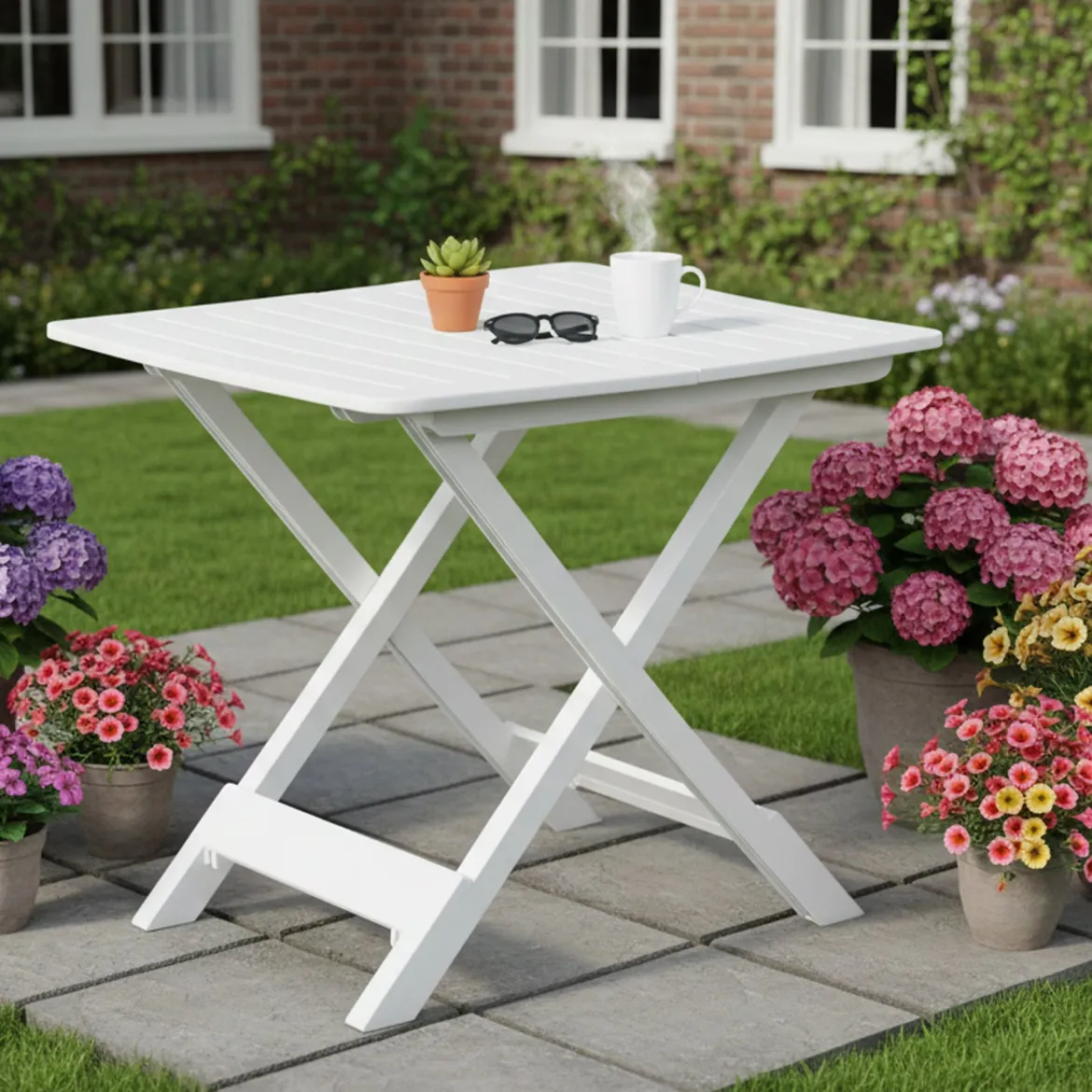 Tavolo da Esterno Bianco 4 Posti Tavolo Tavolo da Esterno Fisso 75x75x72h cm, Lunghezza Massima 75 cm Made in Italy - Smithport