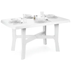 Tavolo da Esterno Bianco 6 Posti Tavolo Tavolo Fisso Rettangolare 138x88x72h cm, Lunghezza Massima 138 cm Made in Italy - Raspberry