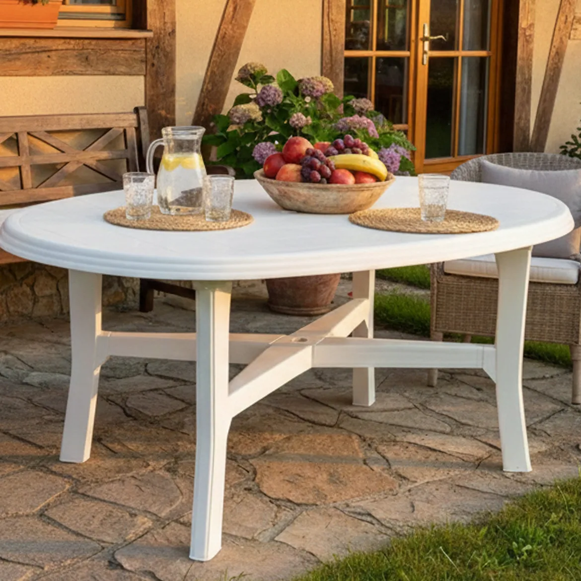 Tavolo da Esterno Bianco 6 Posti Tavolo Tavolo da Esterno Rettangolare 101x68x72h cm, Lunghezza Massima 101 cm Made in Italy - Pinedale